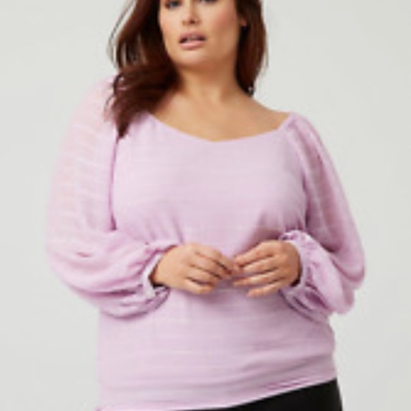 Le Chateau chiffon blouse smocked waist puff sleeve lined soft lilac textured LG - Picture 2 of 11